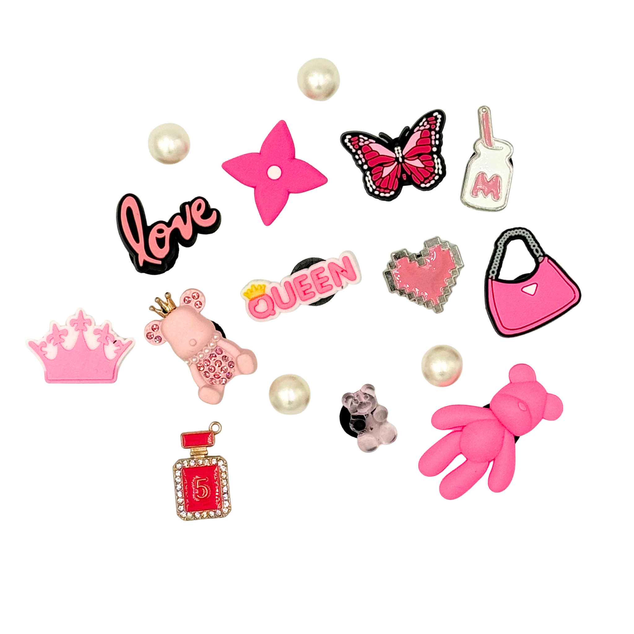 Pack of 16 Charms - Pink Queen